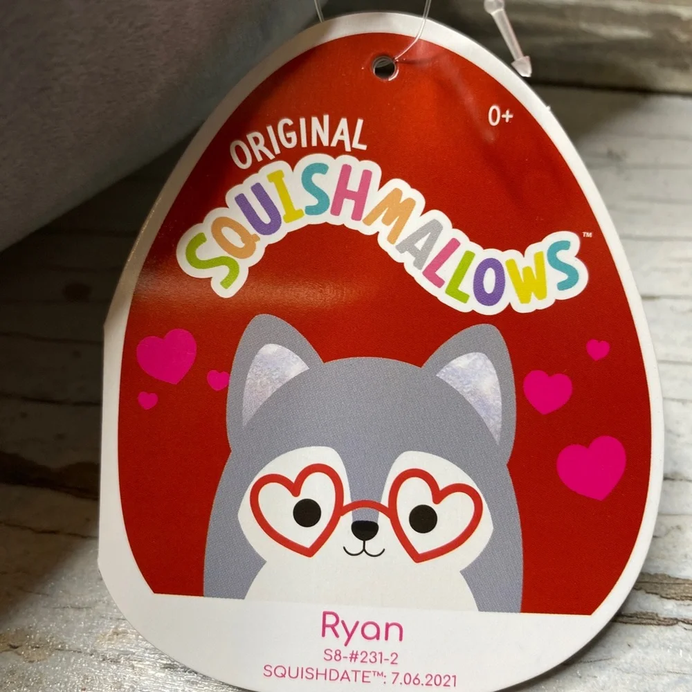 Squishmallows Ryan Husky Valentines Love Hearts  8” Plush NWT - Picture 4 of 5